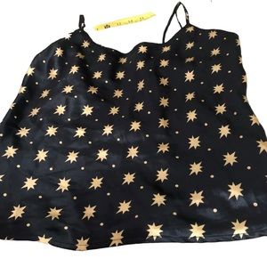 Isadora size large navy / black satin adjustable camisole w/ gold stars print
